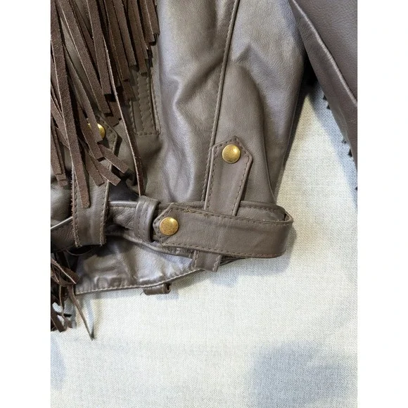 VTG Park V Leather Insulated Fringe Jacket Mens 46 Brown Suede Western Biker - Picture 2 of 11